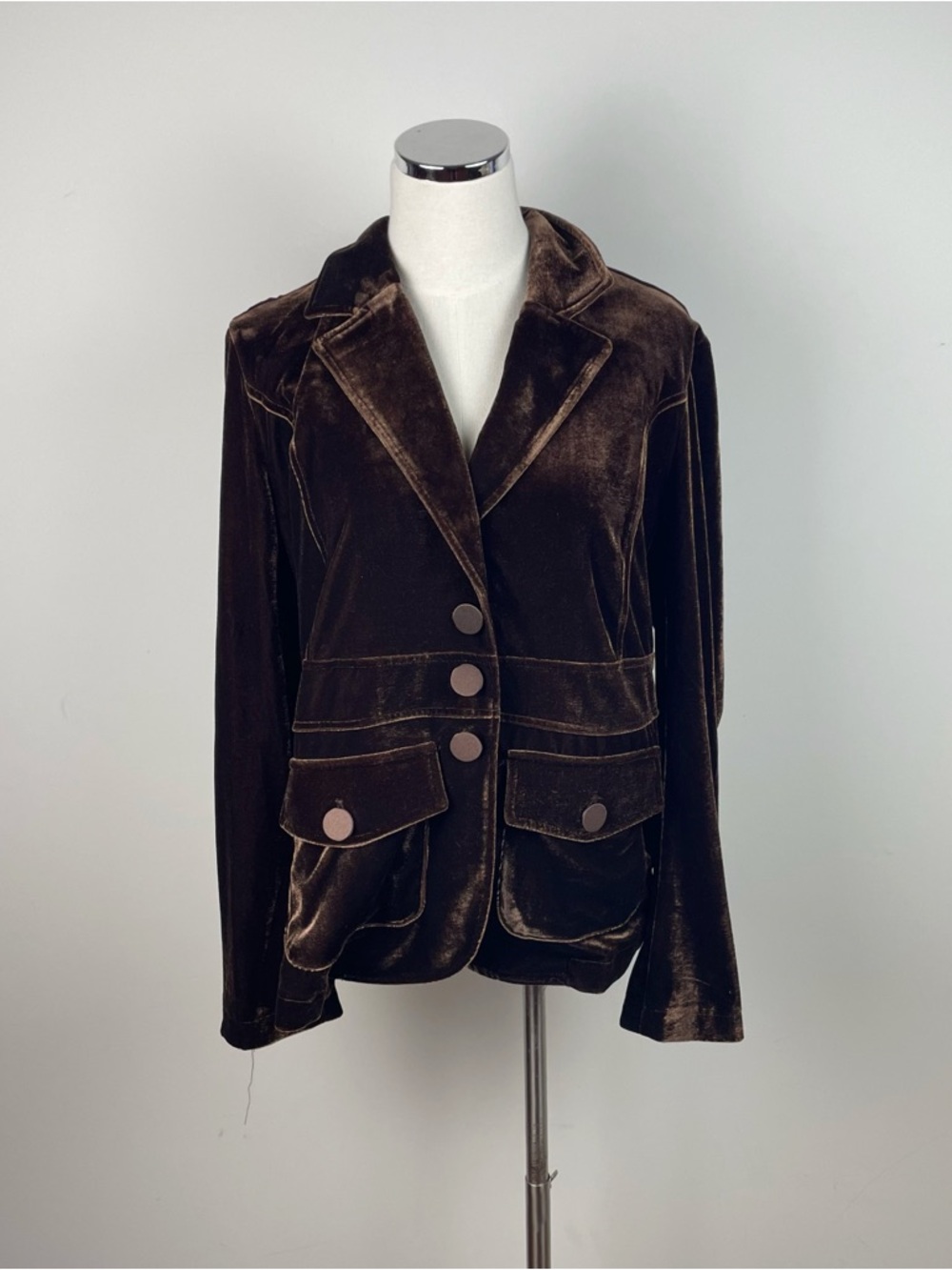 Joie Solid Brown Velvet Collared Button Down Blazer Jacket Women XL Glam